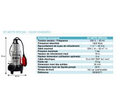 Pompe de relevage submersible avec système de broyeur-BT-6877K Spécial eaux chargées Réf:80060071