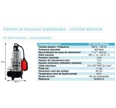Pompe de relevage avec système broyeur-BT 4877K Special Eaux chargées-Réf:80060070